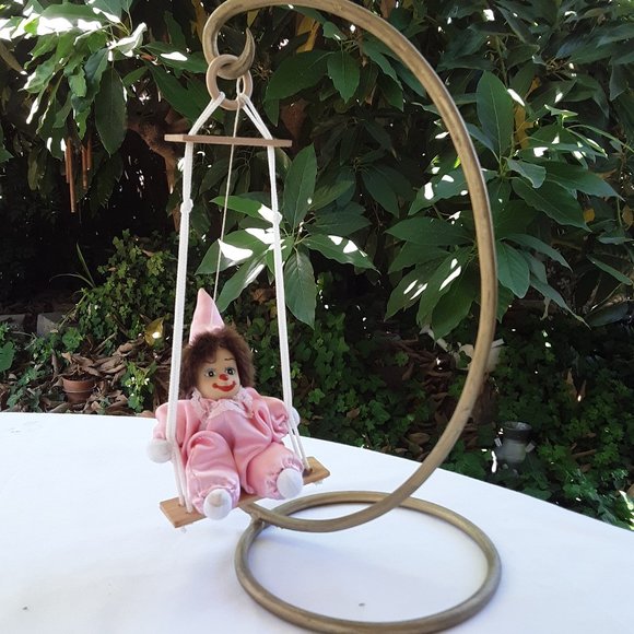 Sweet Little Harlequin Jester Clown Doll On A Swing Preowned - Picture 2 of 11